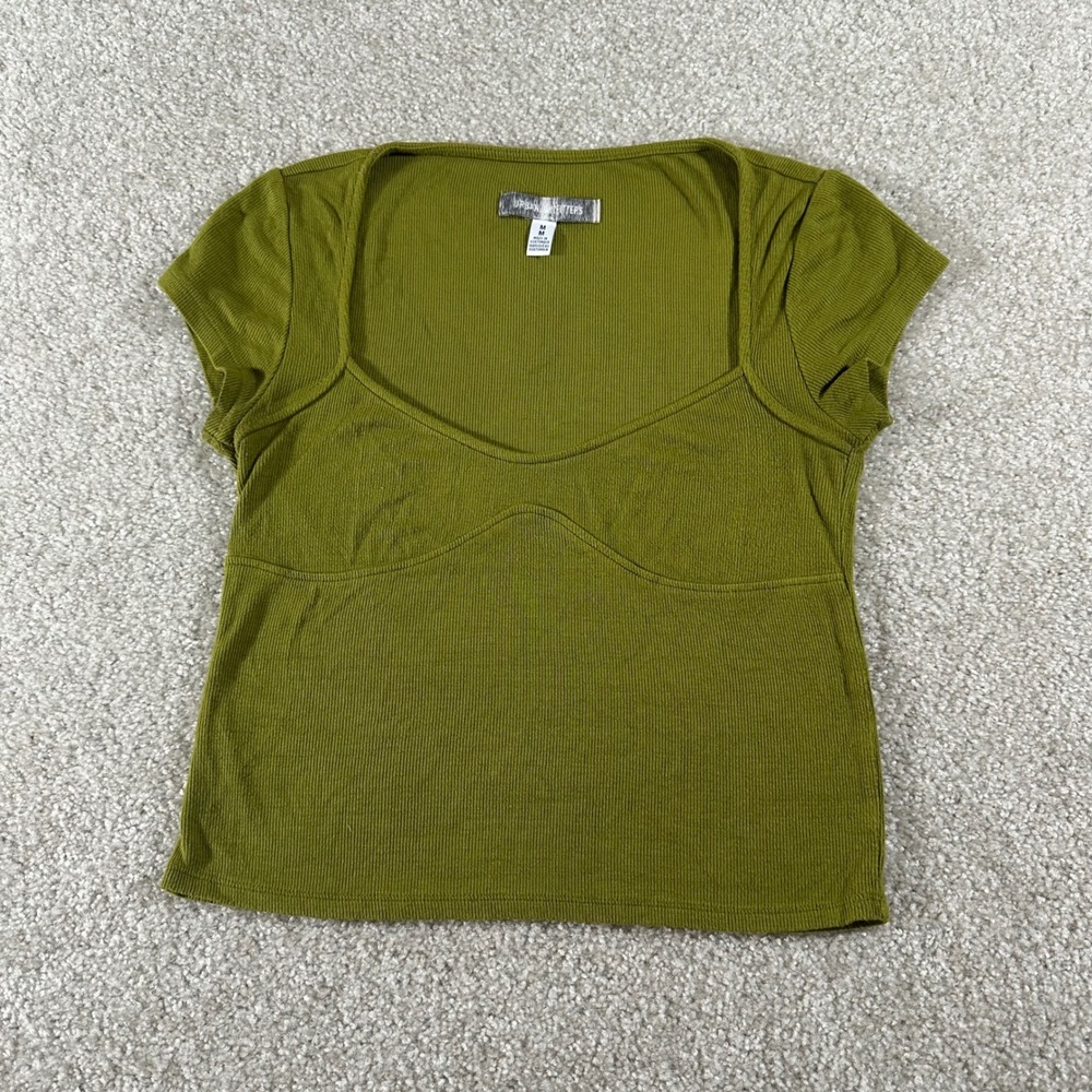 Urban Outfitters Olive Green Ribbed Bustier Seam Sweetheart Neck Crop Top Medium